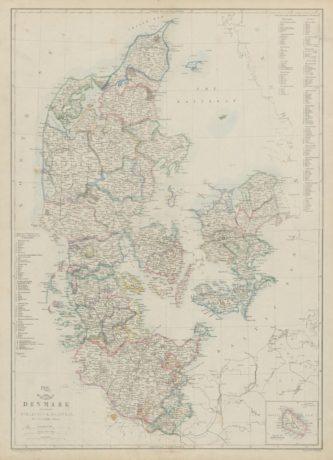 'Denmark including Schleswig & Holstein' JW LOWRY. Dispatch atlas 1862 old map
